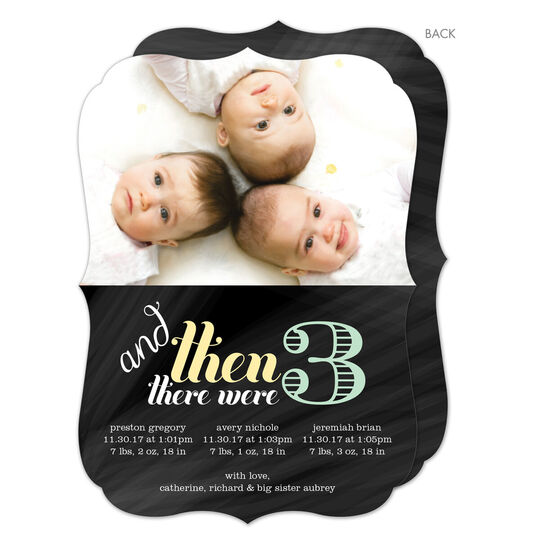 Seafoam And Then There Were 3 Triplets Photo Birth Announcements